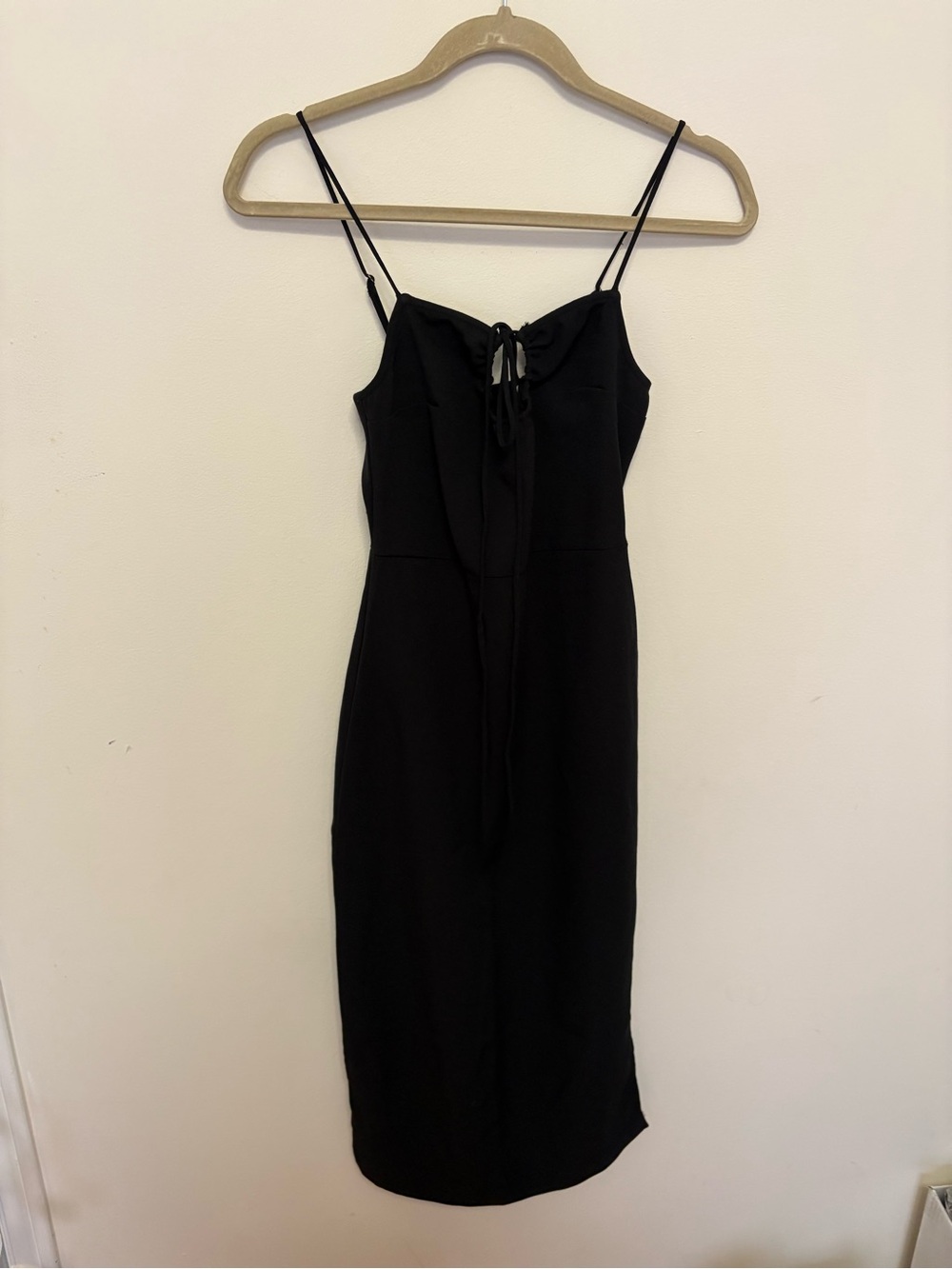 Abercrombie & Fitch Black Keyhole Tie Front Midi Dress XXSP Petite Stretch